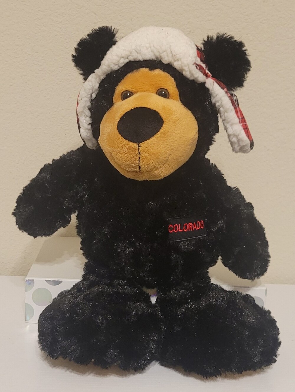 Wishpets Black Colorado Plush Bear with Cozy Hat